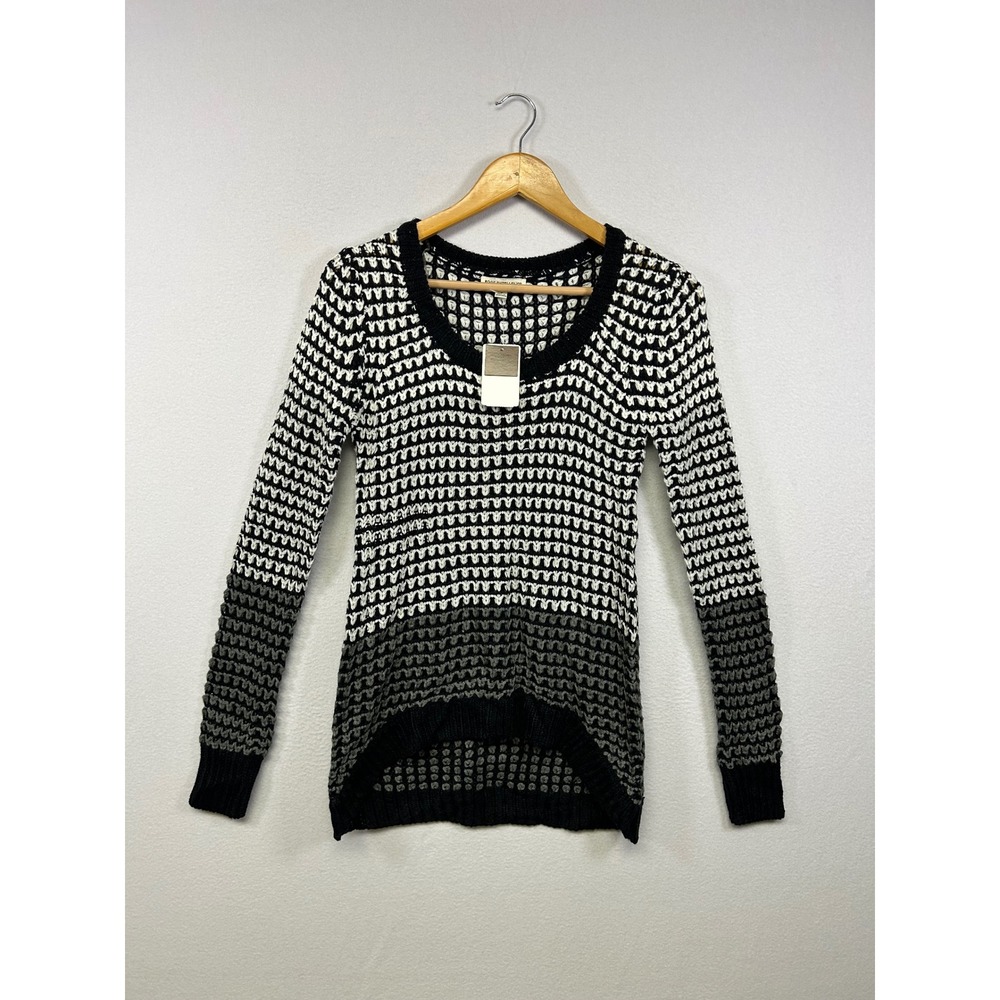 Grunge Goth Poof Excellence NWT Womens Sm Black White Textured High Low Sweater